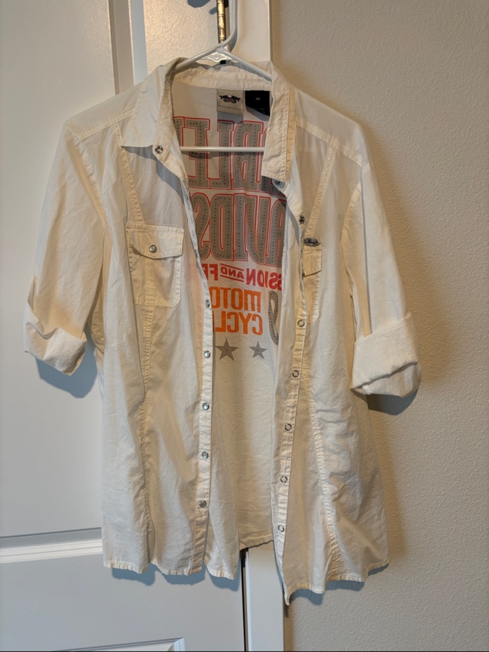Harley-Davidson White Casual Button-Down Shirt